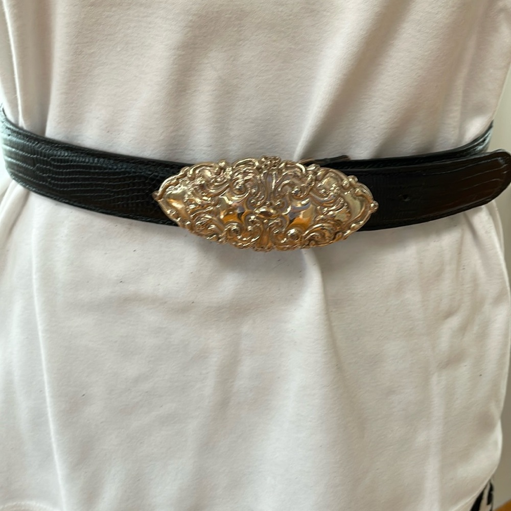Large black and silver belt.
